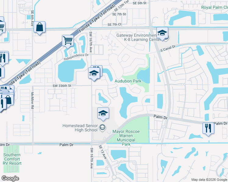 map of restaurants, bars, coffee shops, grocery stores, and more near 1621 Greer Avenue in Homestead