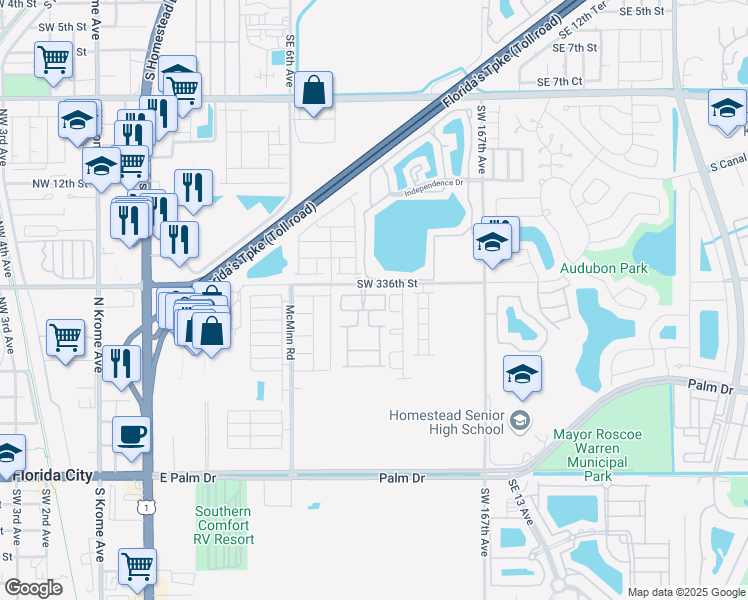 map of restaurants, bars, coffee shops, grocery stores, and more near 903 Northwest 16th Street in Homestead