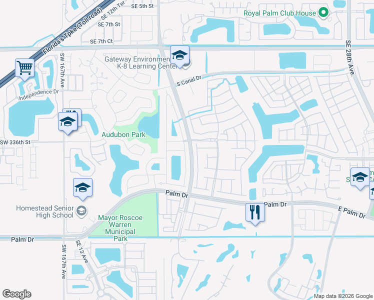 map of restaurants, bars, coffee shops, grocery stores, and more near 1698 Southeast 18th Terrace in Homestead