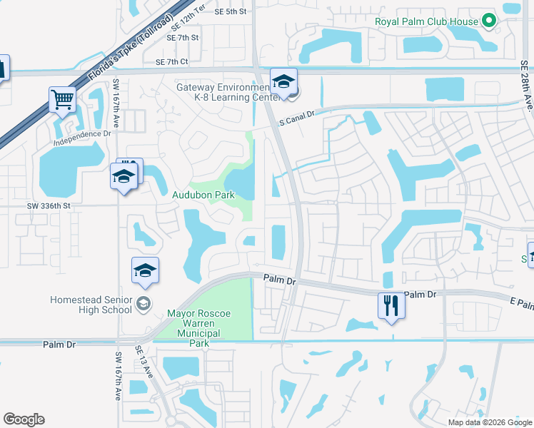 map of restaurants, bars, coffee shops, grocery stores, and more near 1641 Southeast 17th Street in Homestead