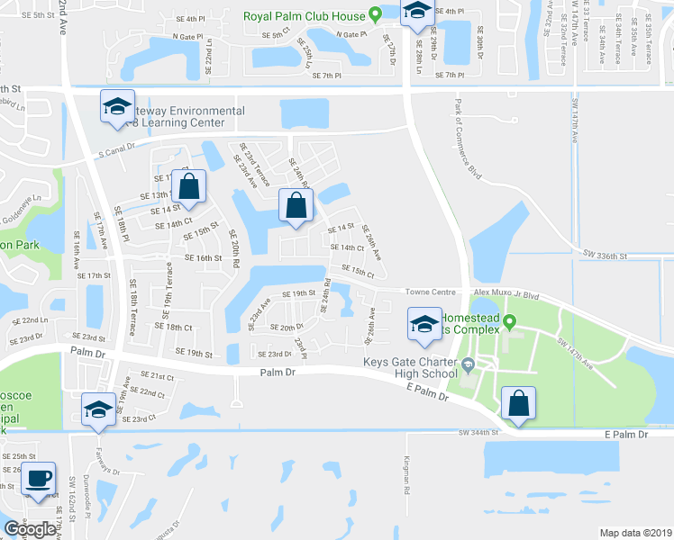 map of restaurants, bars, coffee shops, grocery stores, and more near 2498 Southeast 15th Court in Homestead