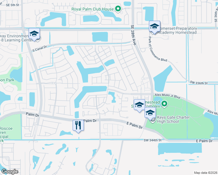 map of restaurants, bars, coffee shops, grocery stores, and more near 2498 Southeast 15th Court in Homestead