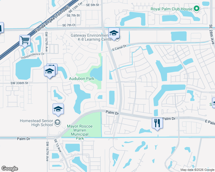 map of restaurants, bars, coffee shops, grocery stores, and more near 1641 Southeast 17th Street in Homestead