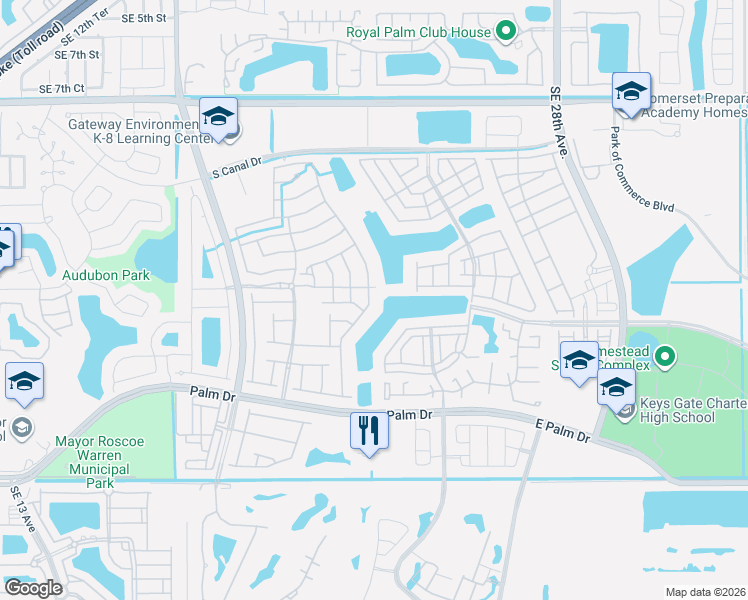 map of restaurants, bars, coffee shops, grocery stores, and more near 1635 Southeast 20th Road in Homestead