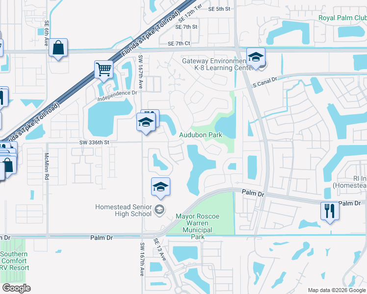 map of restaurants, bars, coffee shops, grocery stores, and more near 1621 Greer Avenue in Homestead