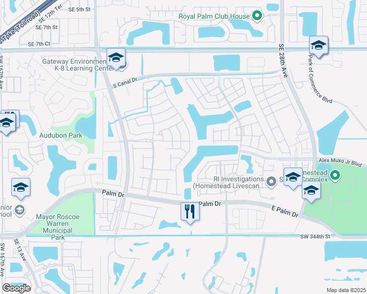 map of restaurants, bars, coffee shops, grocery stores, and more near 1625 Southeast 20th Place in Homestead
