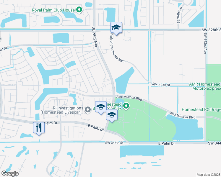 map of restaurants, bars, coffee shops, grocery stores, and more near 2702 Southeast 15th Court in Homestead