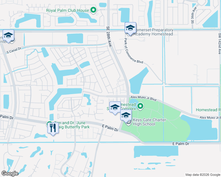 map of restaurants, bars, coffee shops, grocery stores, and more near 1480 SouthEast 8th Court in Homestead