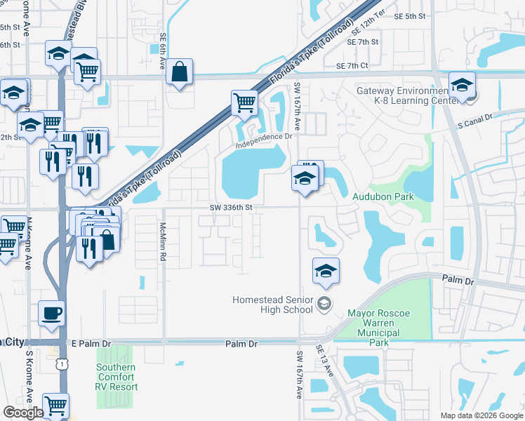 map of restaurants, bars, coffee shops, grocery stores, and more near 919 Southeast 16th Court in Florida City