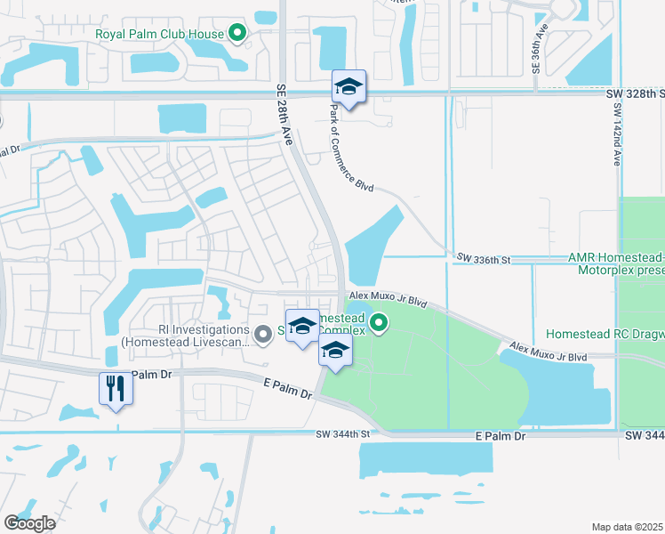 map of restaurants, bars, coffee shops, grocery stores, and more near 2702 Southeast 15th Court in Homestead