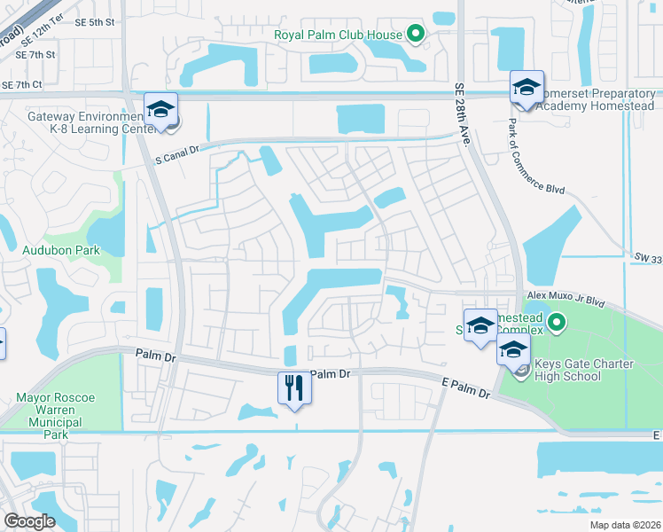 map of restaurants, bars, coffee shops, grocery stores, and more near 2374 Southeast 15th Street in Homestead