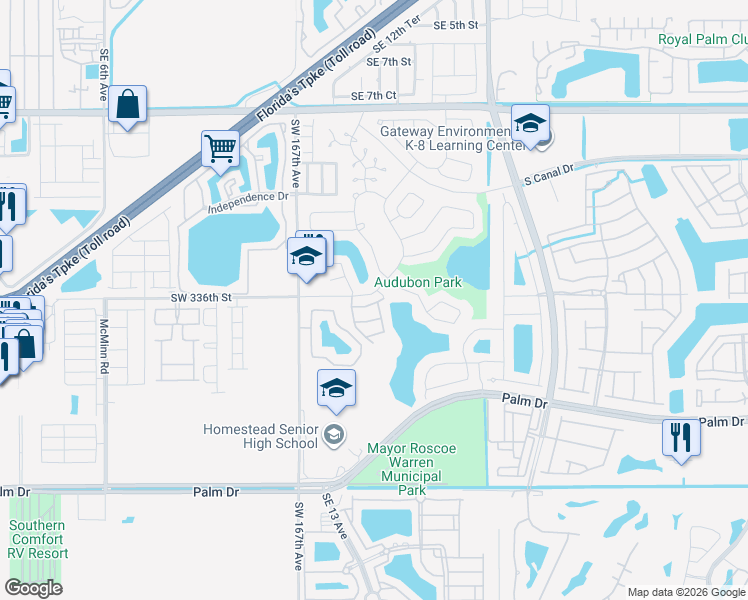 map of restaurants, bars, coffee shops, grocery stores, and more near 1621 Greer Avenue in Homestead
