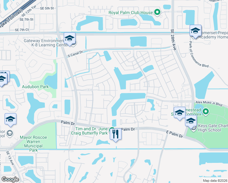map of restaurants, bars, coffee shops, grocery stores, and more near 1625 Southeast 20th Place in Homestead