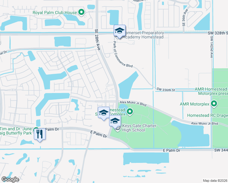 map of restaurants, bars, coffee shops, grocery stores, and more near 2702 Southeast 15th Court in Homestead