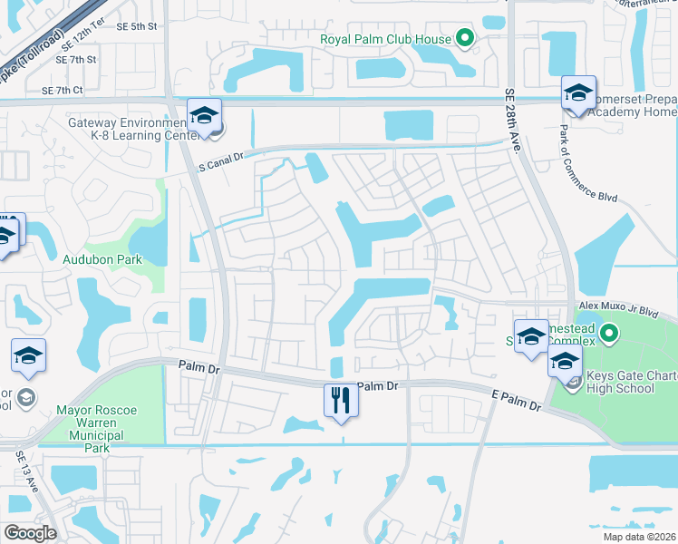 map of restaurants, bars, coffee shops, grocery stores, and more near 1625 Southeast 20th Place in Homestead