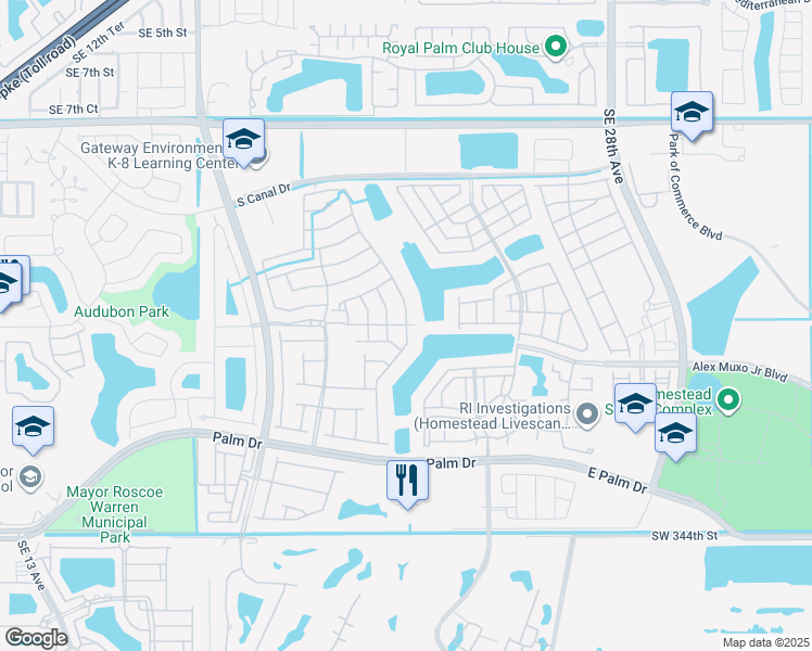 map of restaurants, bars, coffee shops, grocery stores, and more near 1625 Southeast 20th Place in Homestead
