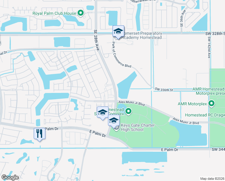 map of restaurants, bars, coffee shops, grocery stores, and more near 2702 Southeast 15th Court in Homestead