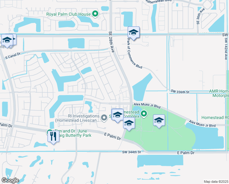 map of restaurants, bars, coffee shops, grocery stores, and more near 1474 Southeast 26th Avenue in Homestead