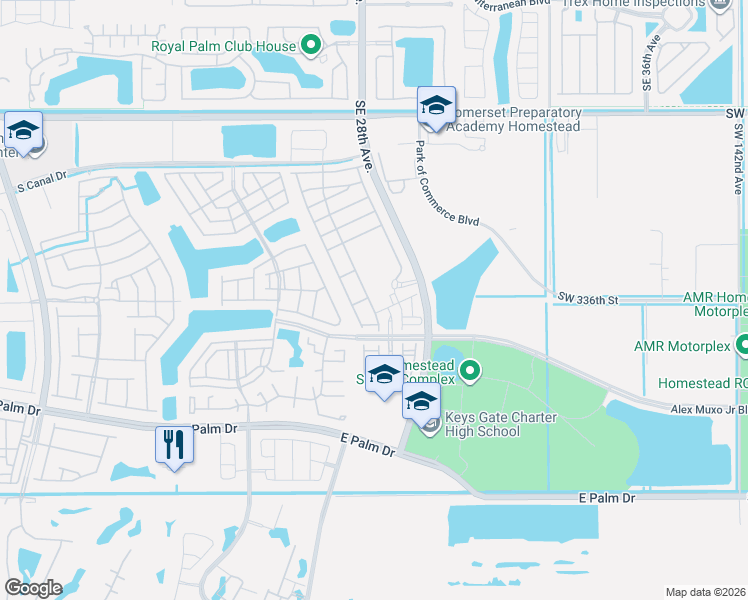 map of restaurants, bars, coffee shops, grocery stores, and more near 1474 Southeast 26th Avenue in Homestead