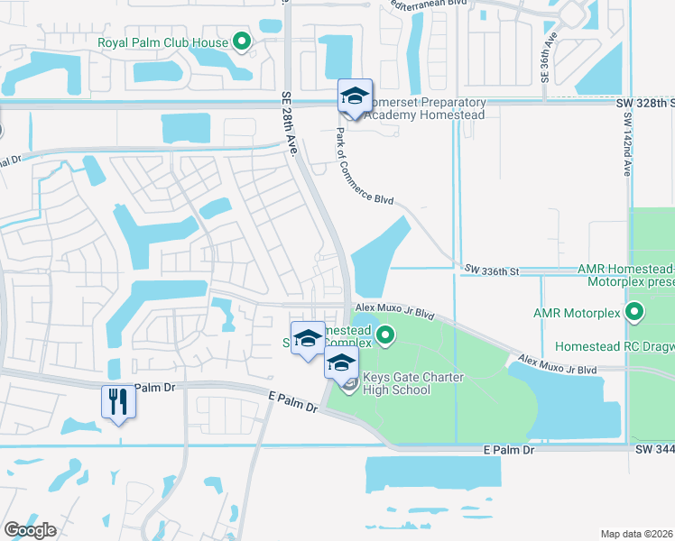 map of restaurants, bars, coffee shops, grocery stores, and more near 2702 Southeast 15th Court in Homestead