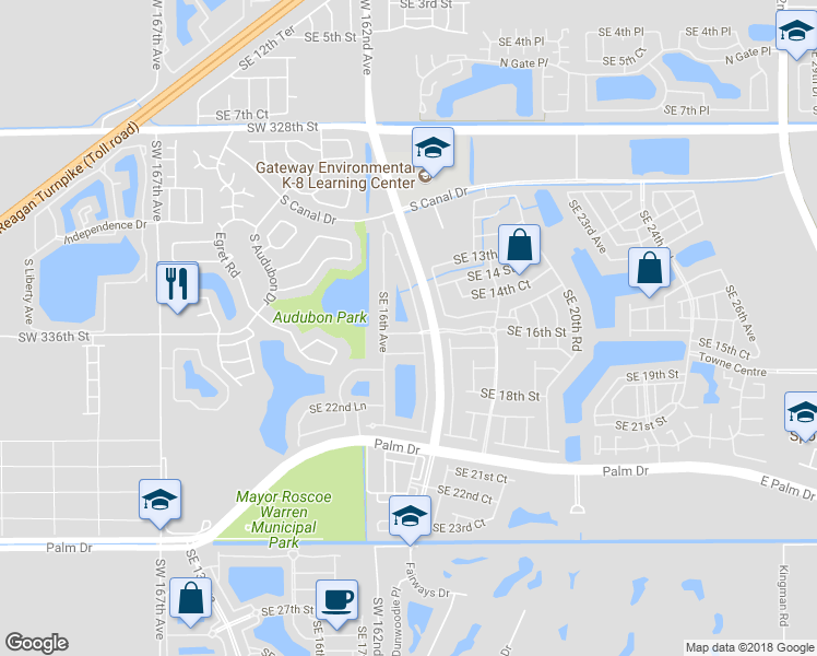 map of restaurants, bars, coffee shops, grocery stores, and more near 1611 Southeast 16th Street in Homestead