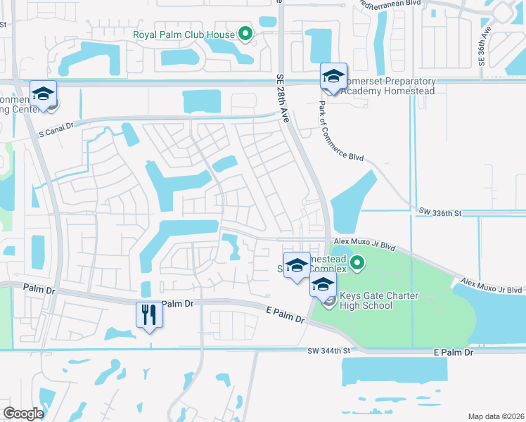 map of restaurants, bars, coffee shops, grocery stores, and more near 1470 Southeast 26th Avenue in Homestead