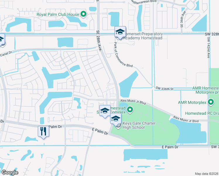 map of restaurants, bars, coffee shops, grocery stores, and more near 2702 Southeast 15th Court in Homestead