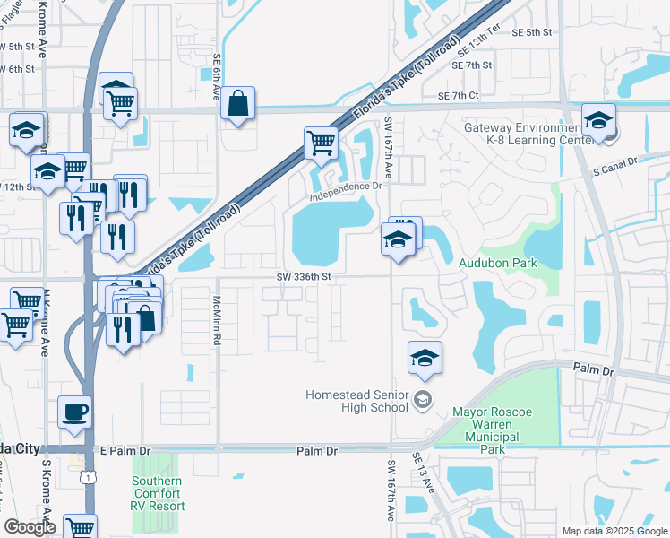 map of restaurants, bars, coffee shops, grocery stores, and more near 919 Southeast 16th Court in Florida City