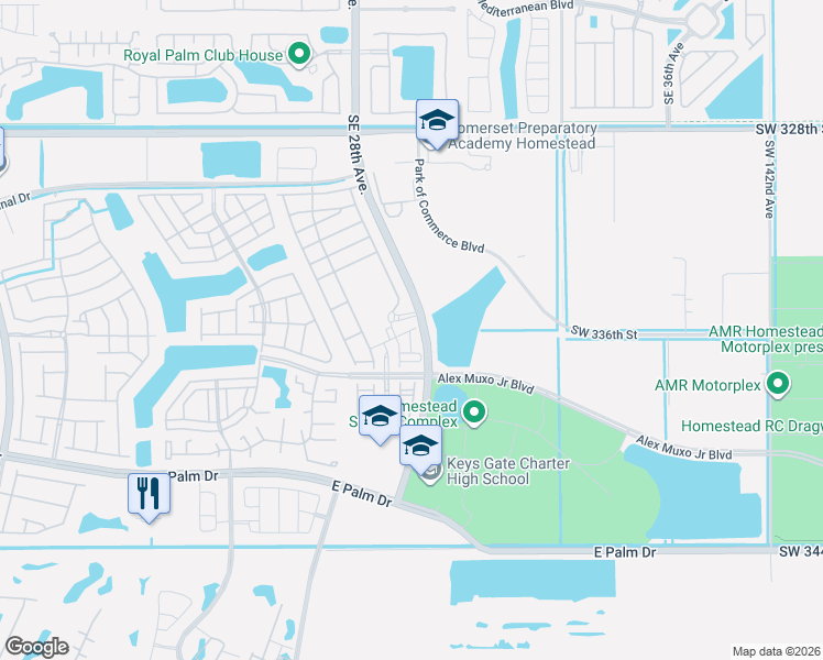 map of restaurants, bars, coffee shops, grocery stores, and more near 2702 Southeast 15th Court in Homestead