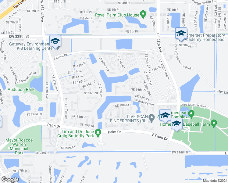 map of restaurants, bars, coffee shops, grocery stores, and more near 1474 Southeast 23rd Terrace in Homestead