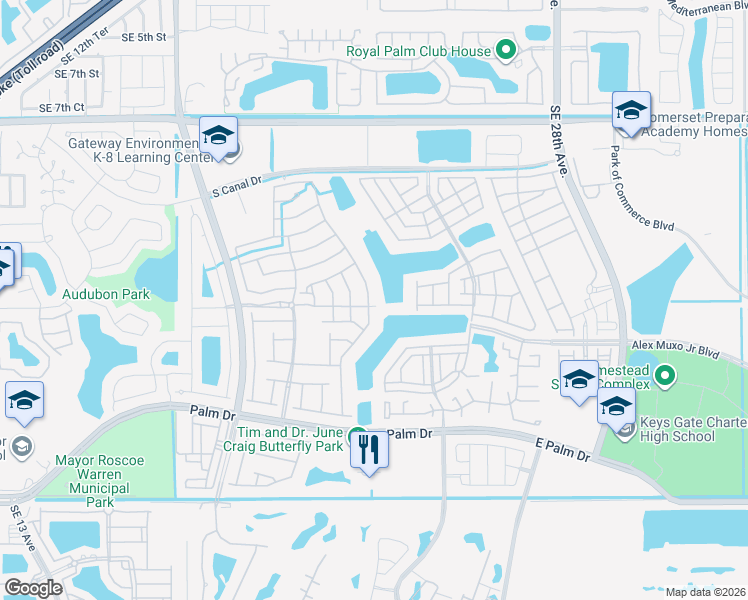 map of restaurants, bars, coffee shops, grocery stores, and more near 1635 Southeast 20th Road in Homestead