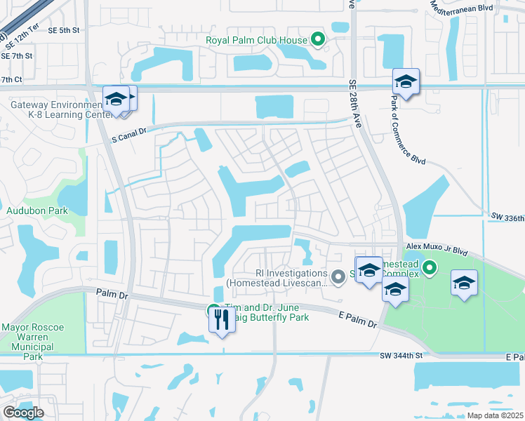 map of restaurants, bars, coffee shops, grocery stores, and more near 2373 Southeast 14 Street in Homestead