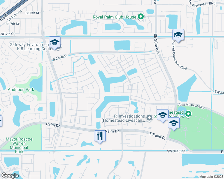 map of restaurants, bars, coffee shops, grocery stores, and more near 2373 Southeast 14 Street in Homestead