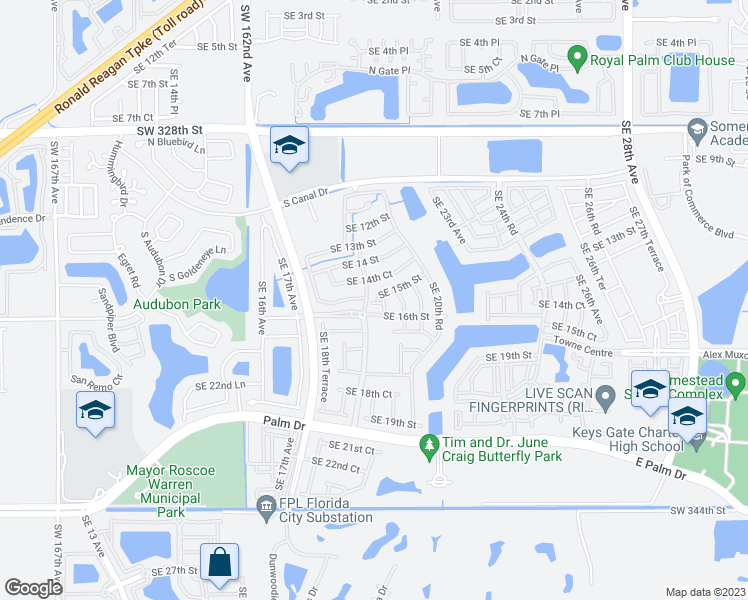 map of restaurants, bars, coffee shops, grocery stores, and more near 1967 Southeast 15th Street in Homestead