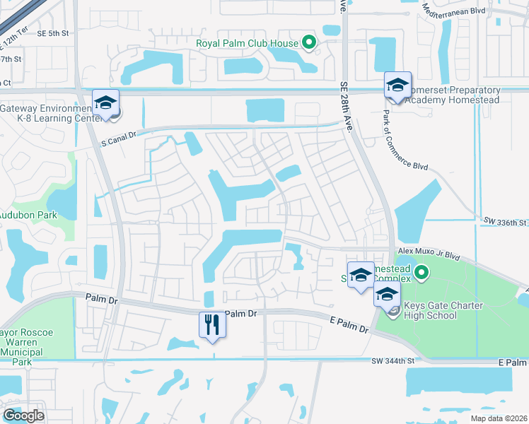map of restaurants, bars, coffee shops, grocery stores, and more near 1389 Southeast 24th Terrace in Homestead