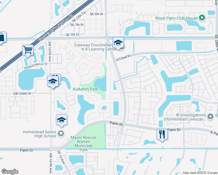 map of restaurants, bars, coffee shops, grocery stores, and more near 1442 Southeast 16th Avenue in Homestead