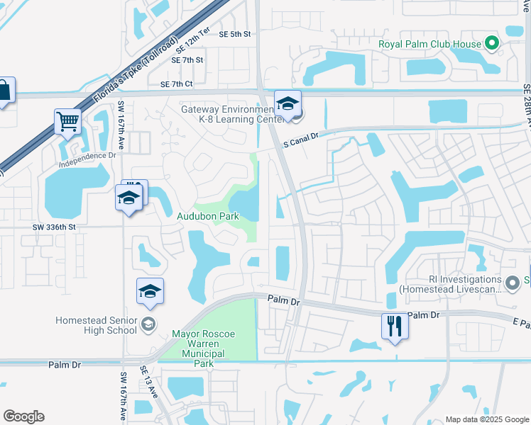map of restaurants, bars, coffee shops, grocery stores, and more near 1442 Southeast 16th Avenue in Homestead