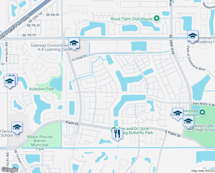 map of restaurants, bars, coffee shops, grocery stores, and more near 1525 Southeast 20th Place in Homestead