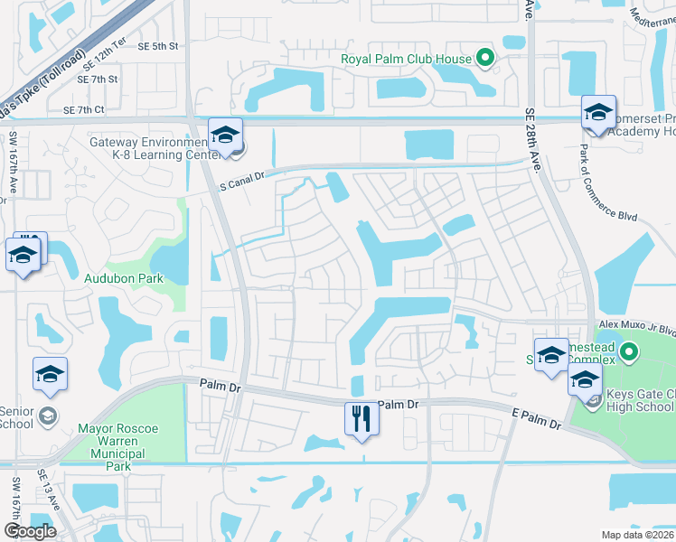 map of restaurants, bars, coffee shops, grocery stores, and more near 1525 Southeast 20th Place in Homestead