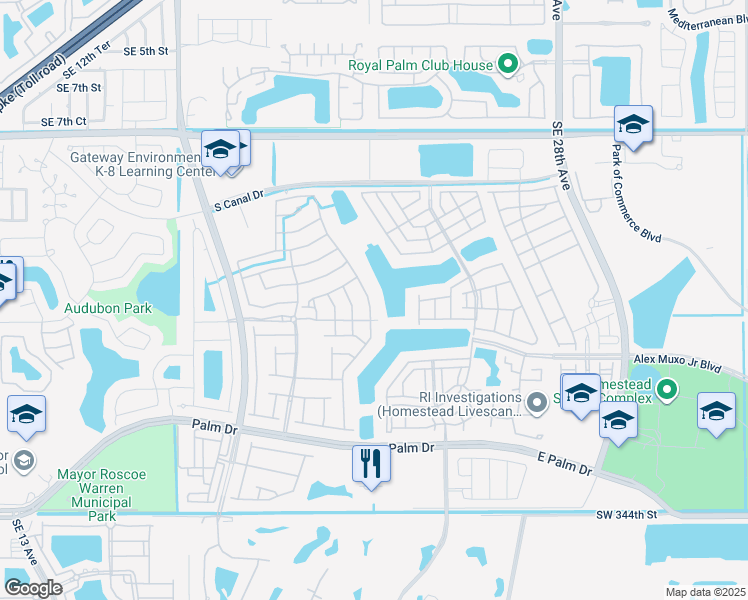 map of restaurants, bars, coffee shops, grocery stores, and more near 1555 Southeast 20th Road in Homestead