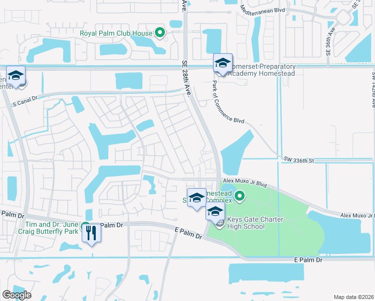map of restaurants, bars, coffee shops, grocery stores, and more near 2671 Southeast 13th Court in Homestead