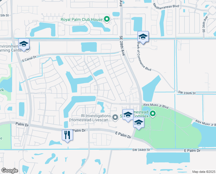 map of restaurants, bars, coffee shops, grocery stores, and more near 1427 Southeast 26th Avenue in Homestead