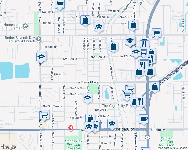 map of restaurants, bars, coffee shops, grocery stores, and more near 537 Northwest 8th Street in Florida City
