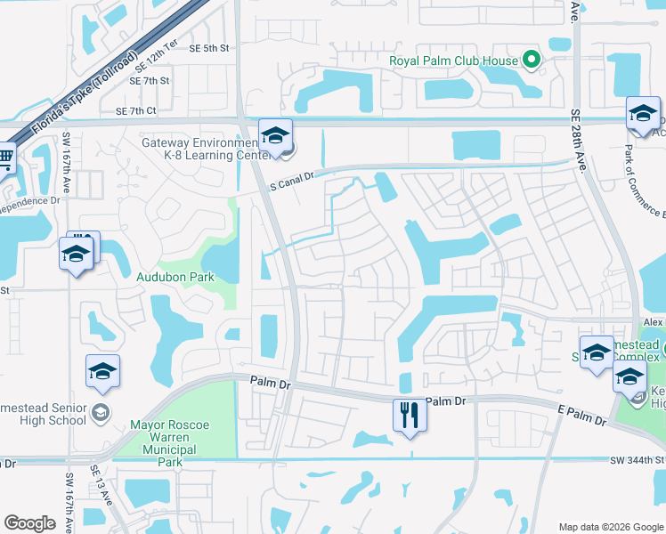 map of restaurants, bars, coffee shops, grocery stores, and more near 1916 Southeast 14th Court in Homestead