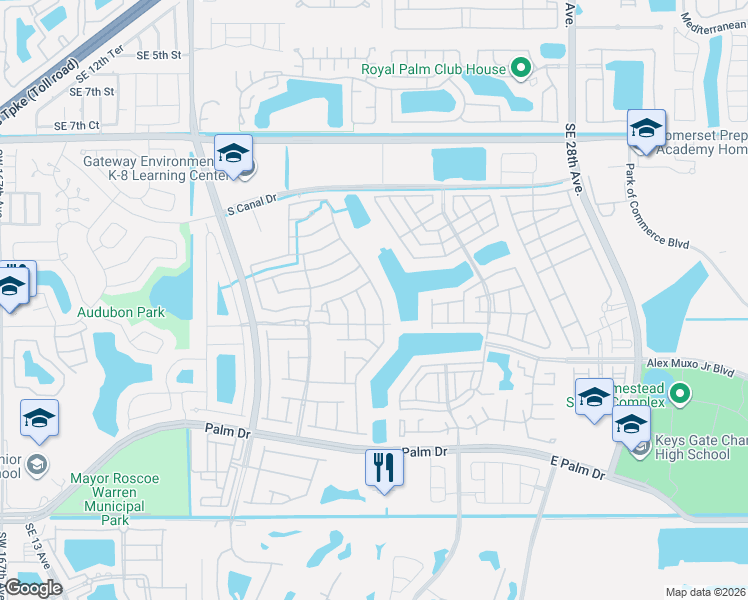 map of restaurants, bars, coffee shops, grocery stores, and more near 1525 Southeast 20th Place in Homestead
