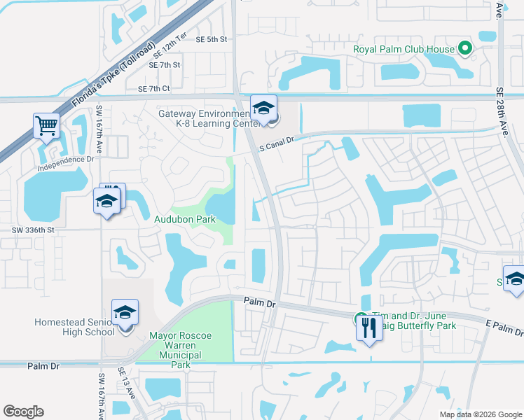 map of restaurants, bars, coffee shops, grocery stores, and more near 1502 Southeast 17th Avenue in Homestead