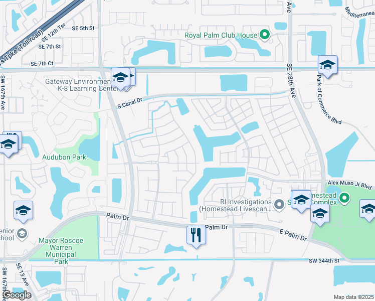 map of restaurants, bars, coffee shops, grocery stores, and more near 1525 Southeast 20th Place in Homestead