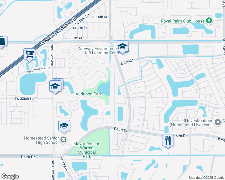 map of restaurants, bars, coffee shops, grocery stores, and more near 1442 Southeast 16th Avenue in Homestead