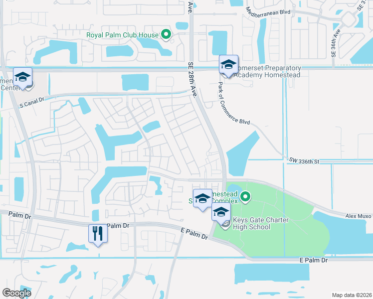 map of restaurants, bars, coffee shops, grocery stores, and more near 2671 Southeast 13th Court in Homestead
