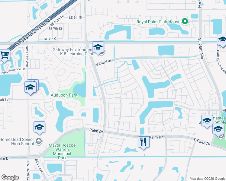 map of restaurants, bars, coffee shops, grocery stores, and more near 1894 Southeast 14th Court in Homestead